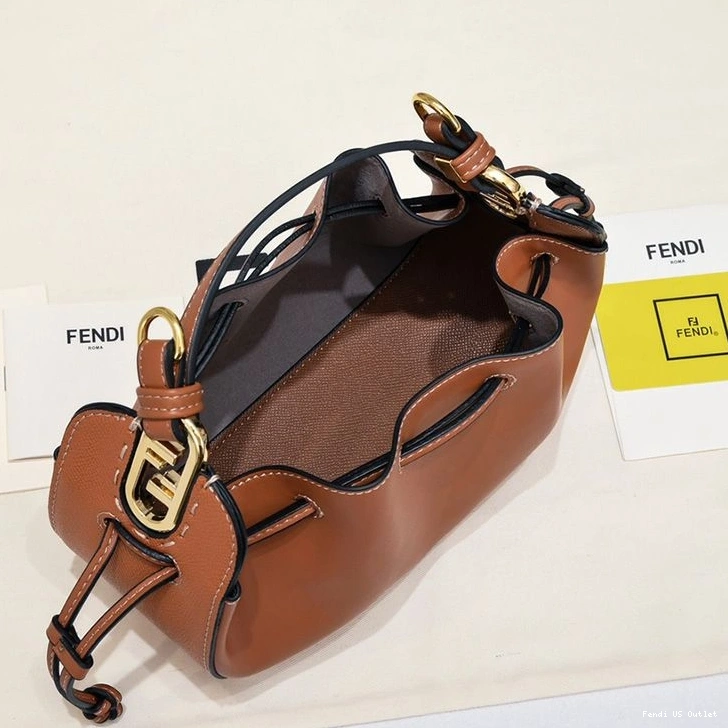 Cheap HOT Calf Leather Bucket Bag Mini Brown Fendi In Pomodorino 0815